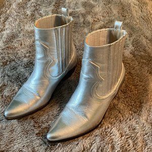 Silver Vegan Leather Short Cowboy Boots